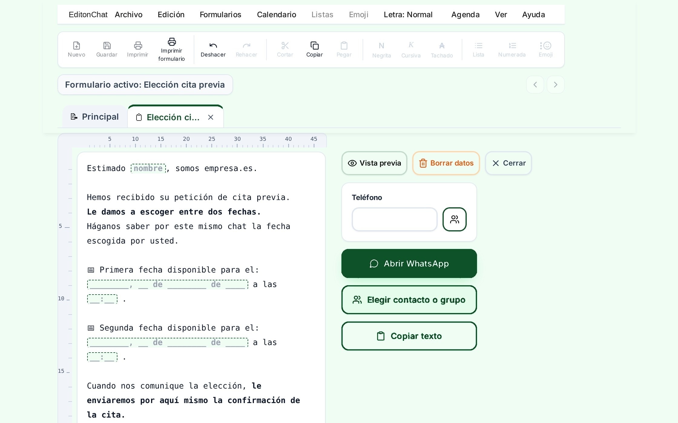 Formulario Elección cita previa listo para rellenar
