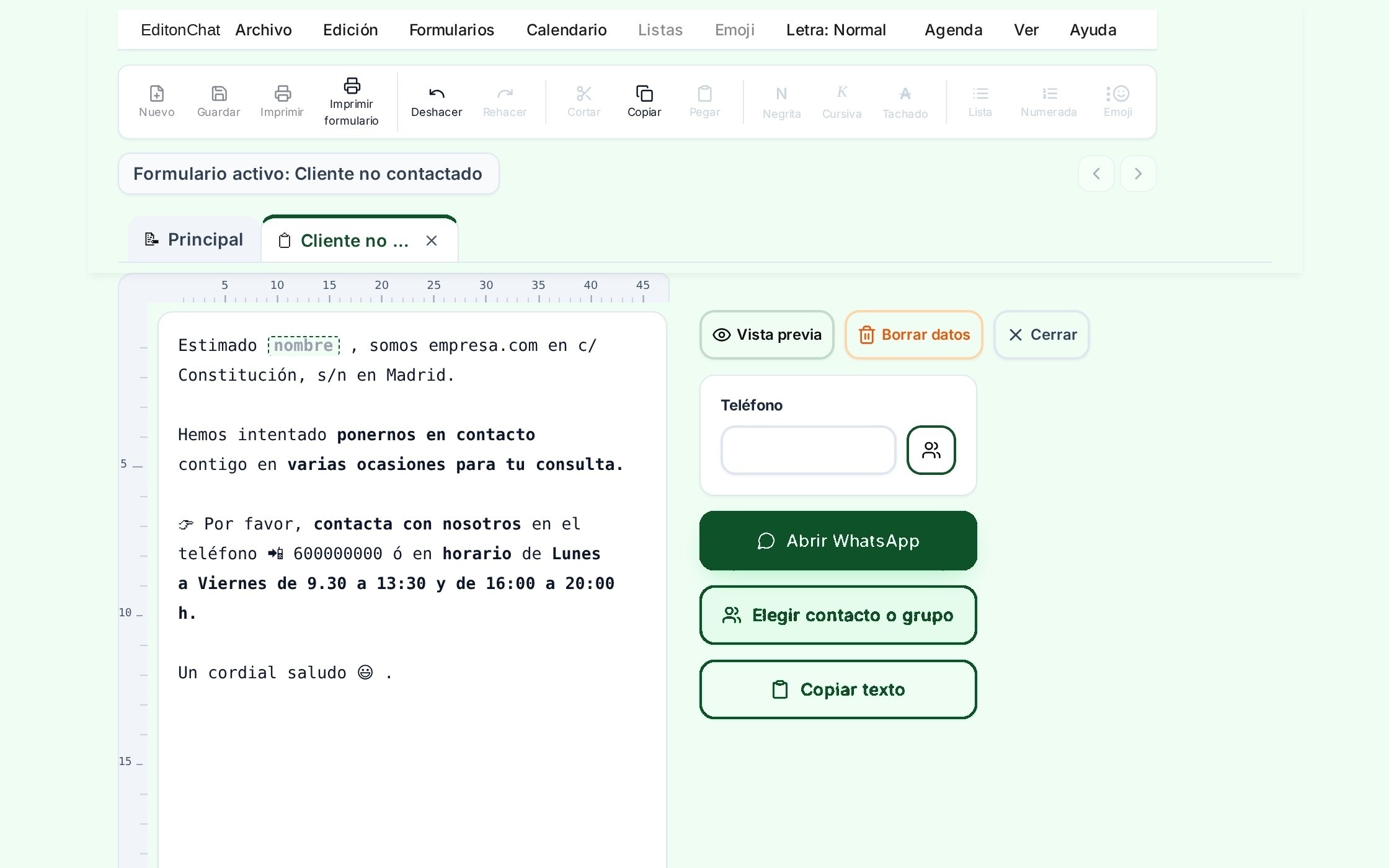 Formulario Cliente no contactado listo para rellenar